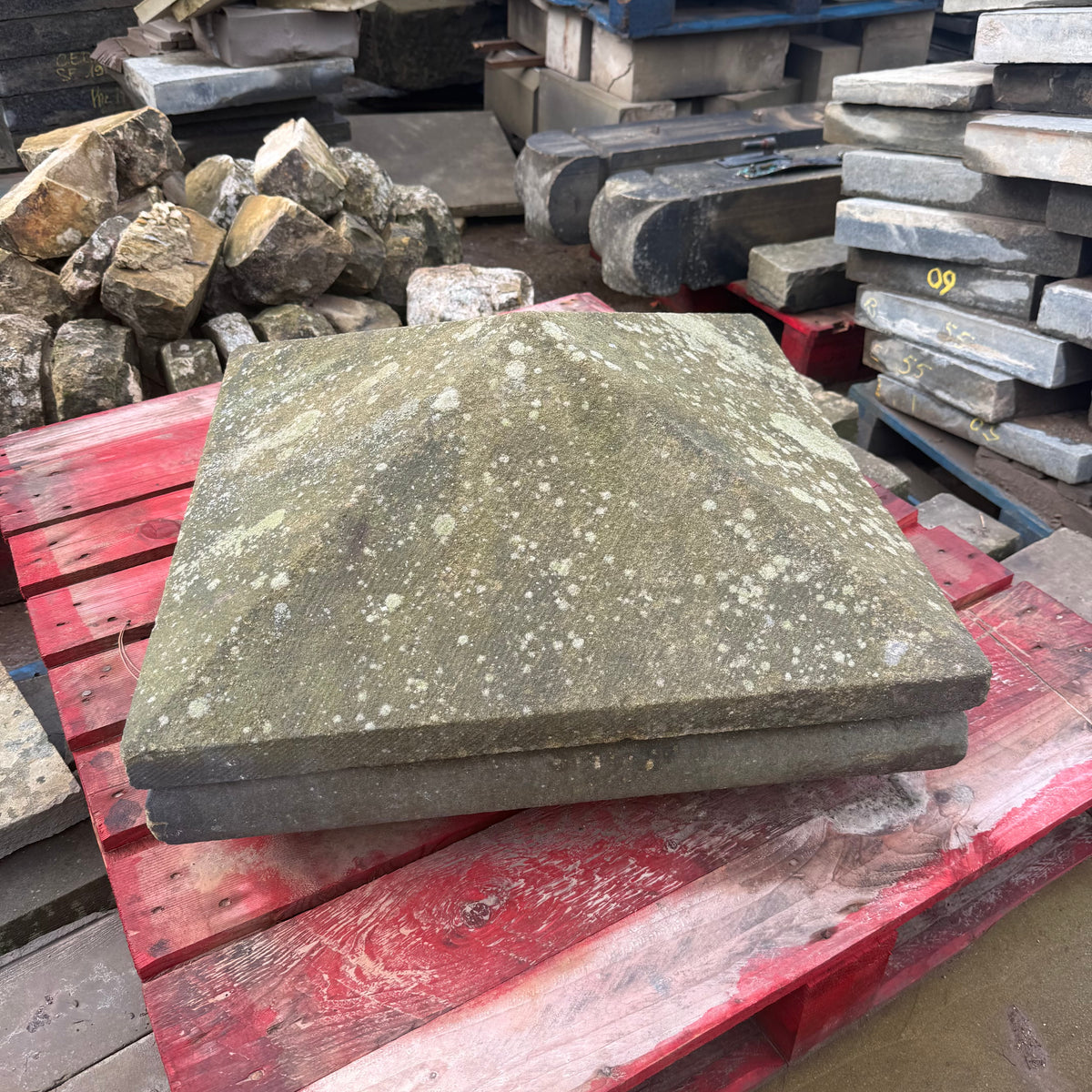 Reclaimed Stone Pillar Caps - Set of 2