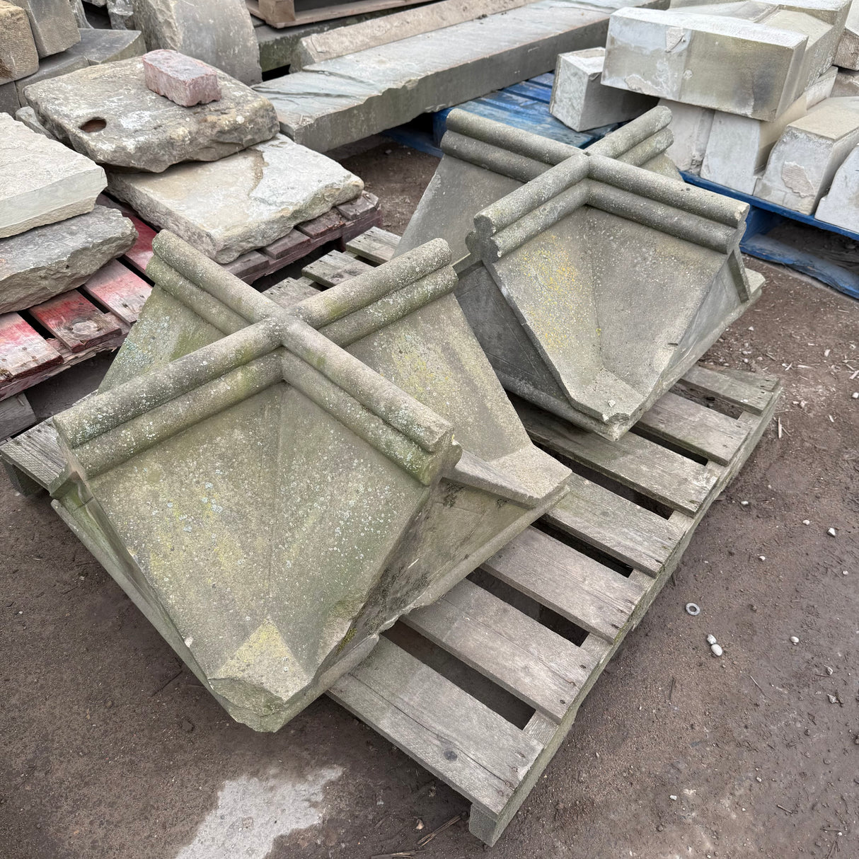 Reclaimed Stone Pillar Caps - Pair
