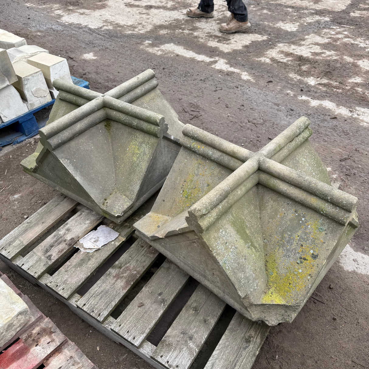 Reclaimed Stone Pillar Caps - Pair