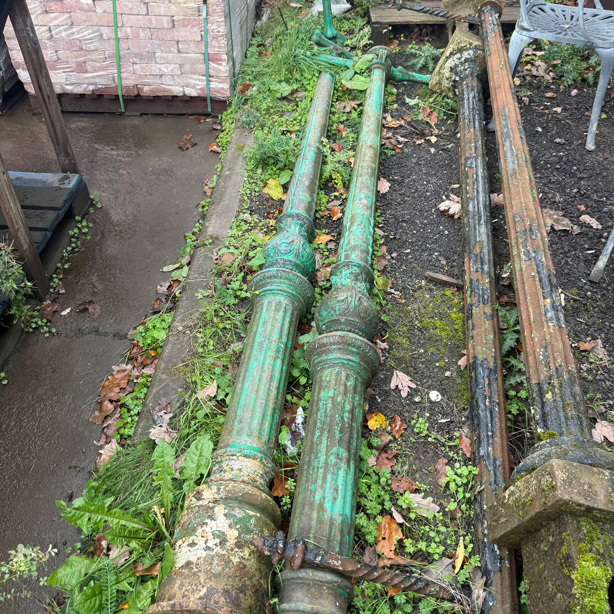 Reclaimed Green Cast Iron Lamp Post - Pair