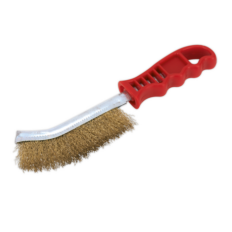 Wire brush with red handle on a white background