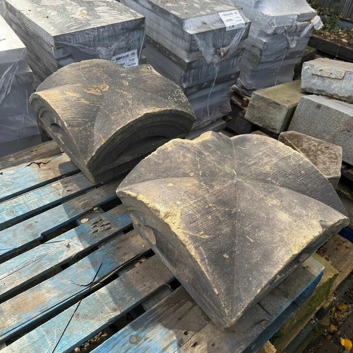 Reclaimed Stone Pillar Caps - Pair