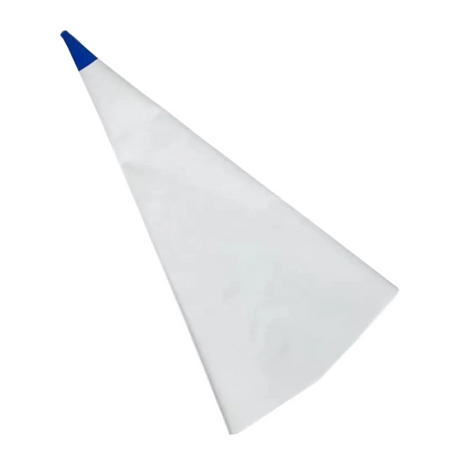 White paper cone with a blue tip on a white background