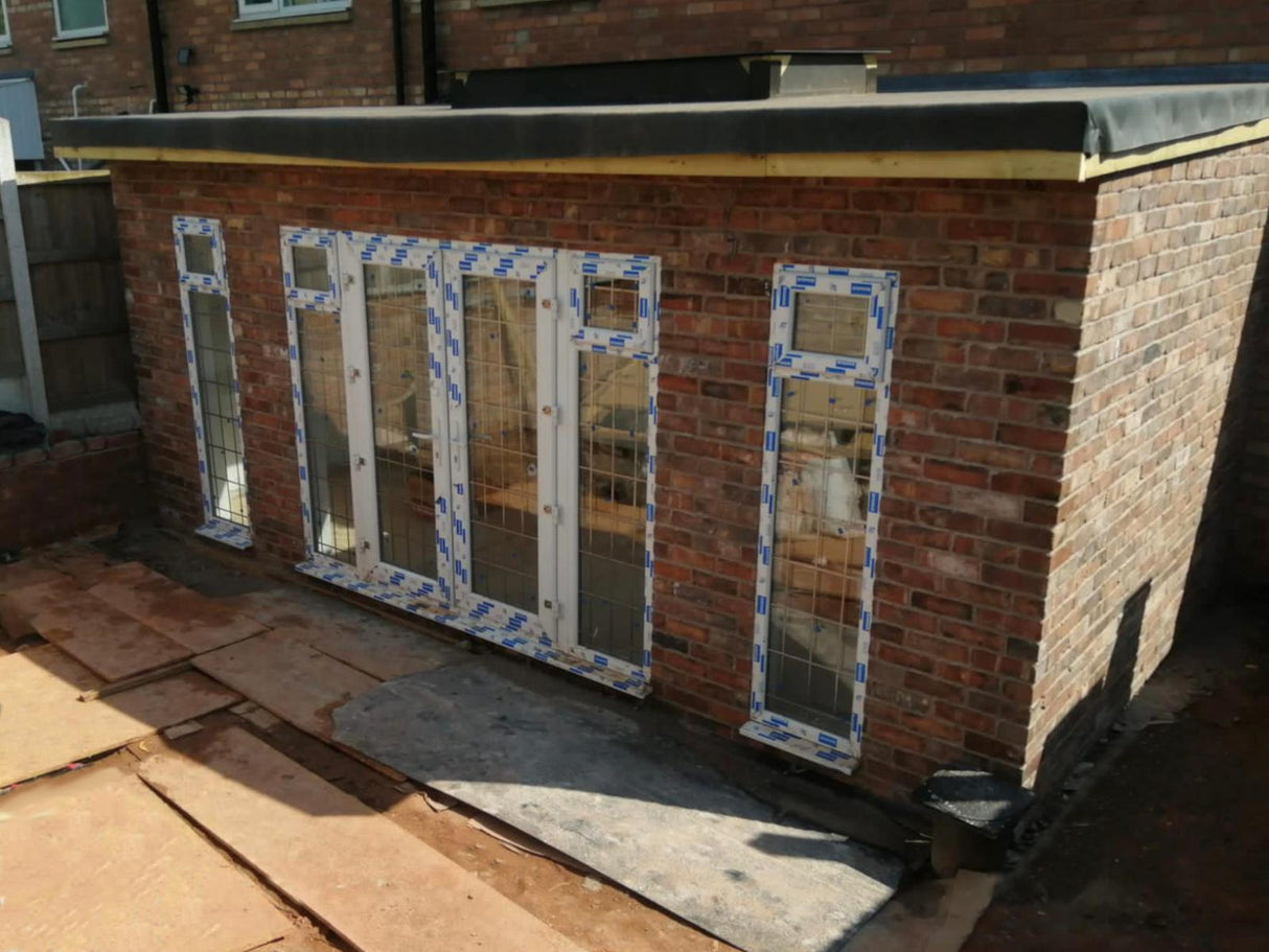 reclaimed brick slips used on residential home extension - elevated view