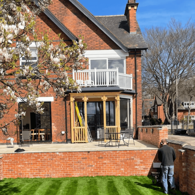 Reclaimed Cafferata Brick Garden Wall with Feature Blue Coping, Nottingham, Nottinghamshire - Reclaimed Brick Company