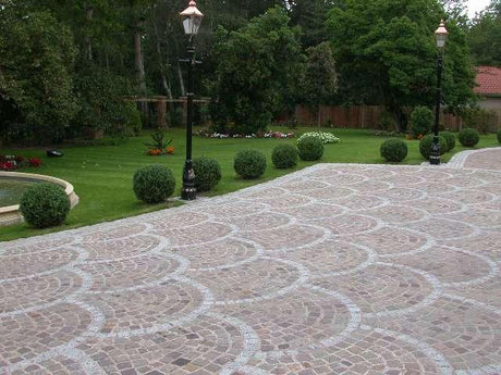 Reclaimed Granite Cube Cobbles Fan Pattern Courtyard, Cambridge - Reclaimed Brick Company