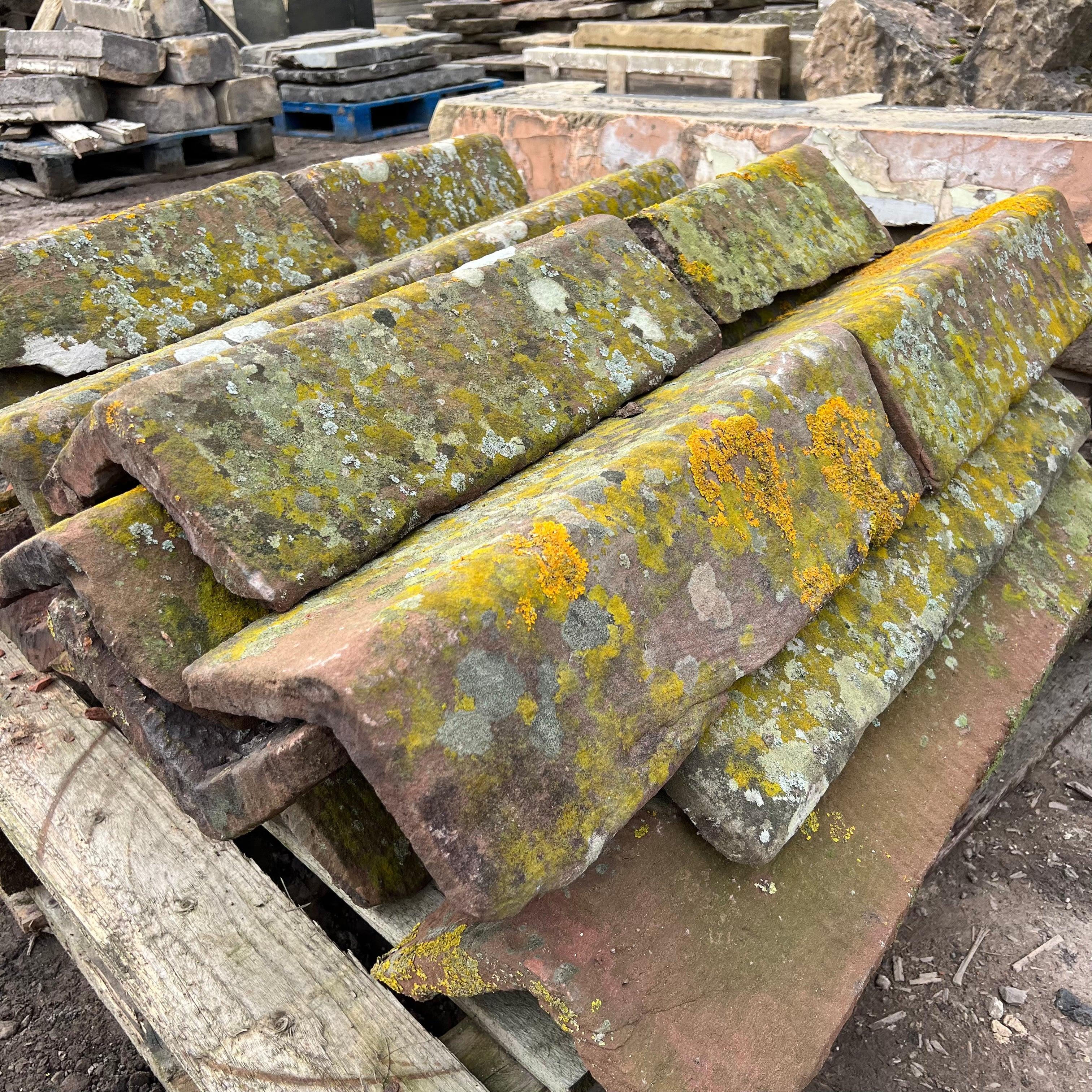 Reclaimed Red Sandstone Weathered Stone Roof Ridge Tile - Batch of 20 ...