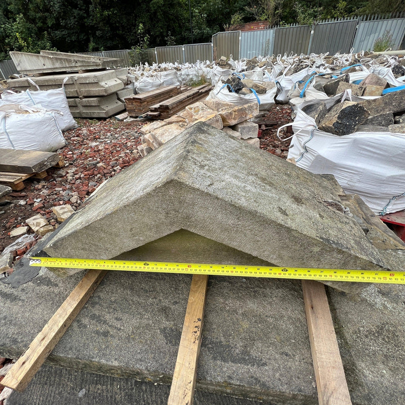 Reclaimed Weathered Flat Stone Wall Coping with Triangular Apex Piece ...