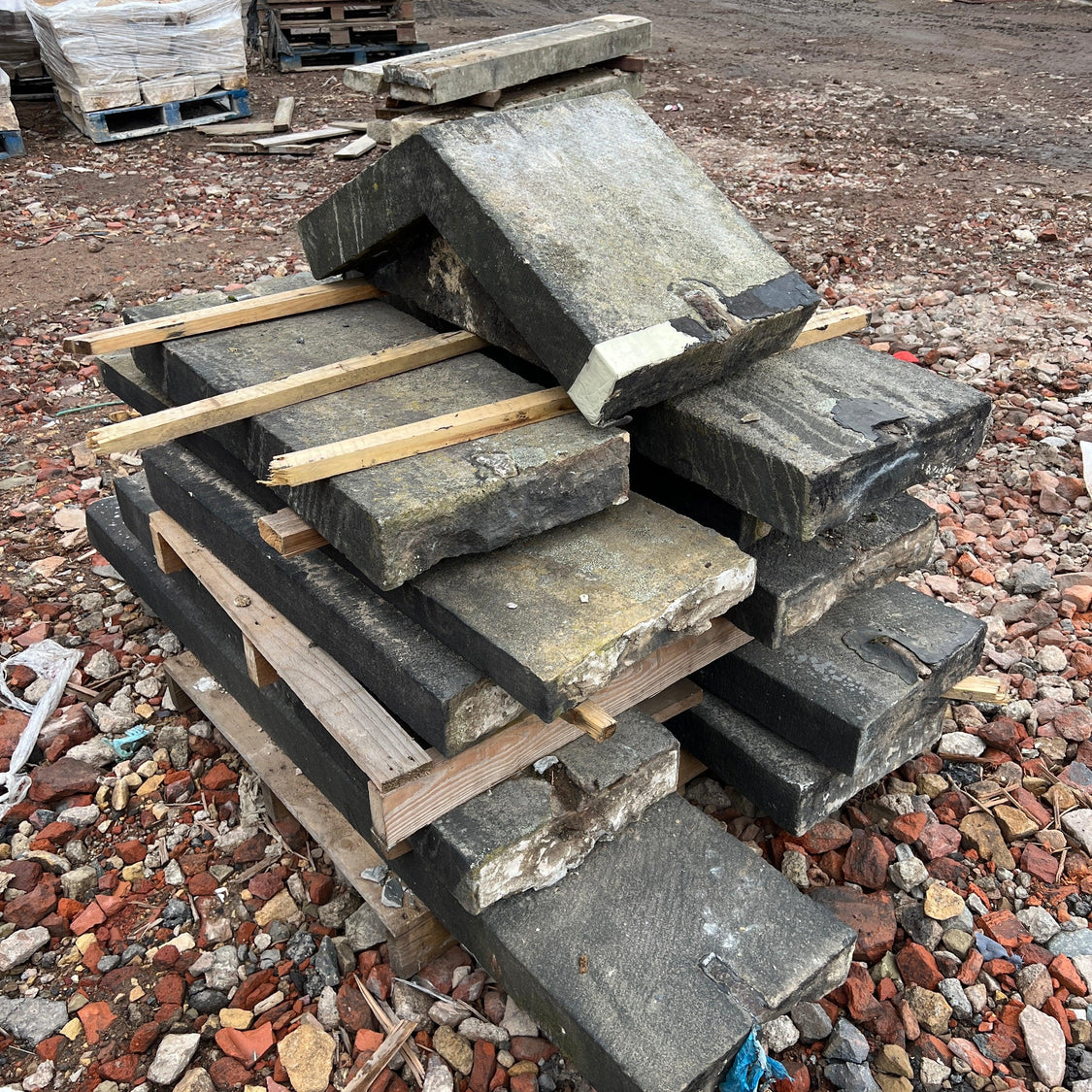 Reclaimed Weathered Flat Stone Wall Coping with Triangular Apex Piece ...