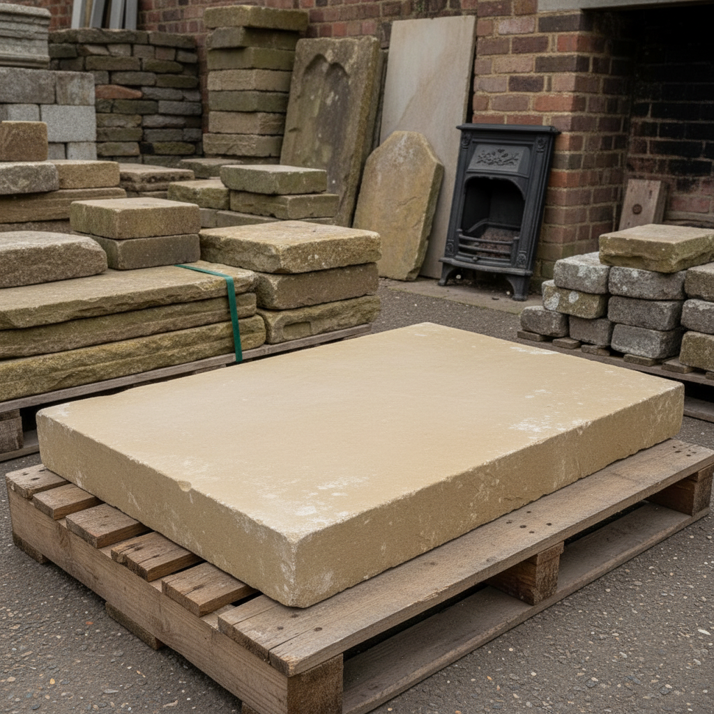 Reclaimed Yorkshire Stone Fireplace Hearth - 120cm x 60cm