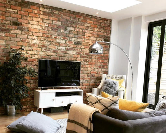 reclaimed brick slip tiles on feature wall in house