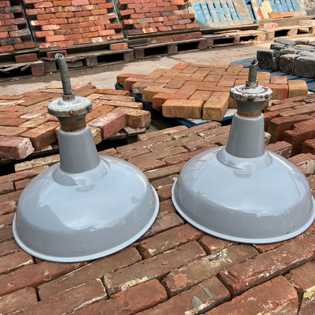 Vintage AEI Grey Enamel Industrial Pendants Lamp - 16” (Pair) - Reclaimed Brick Company